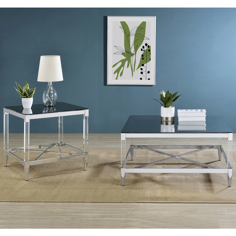Lindley Square Tempered Mirror Acrylic Coffee Table Chrome