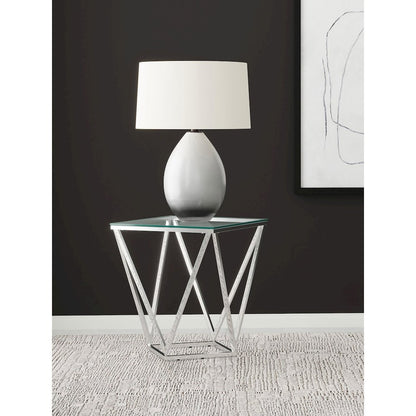 Brittania Square Glass Top Geometric End Table Nickel