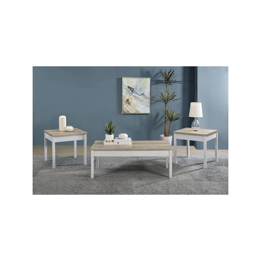 Stacie 3-piece Coffee Table Set Distressed Pine and White