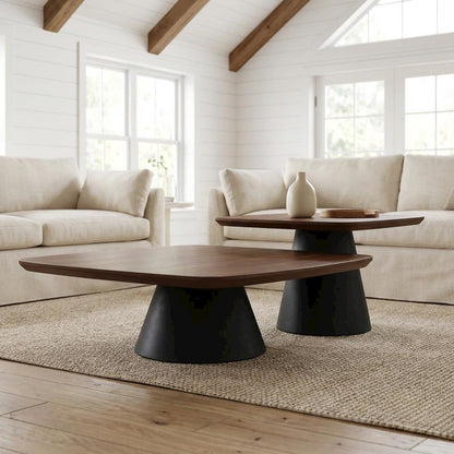 Walnut and Black 2-Piece Coffee and End Table Set with Contemporary Style