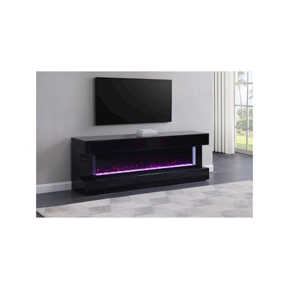 Vallerie 71" TV Stand with Visual Flame Box Black