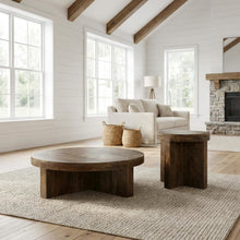 Brown 2-Piece Round Solid Wood Coffee and End Table Set with Farmhouse Design
