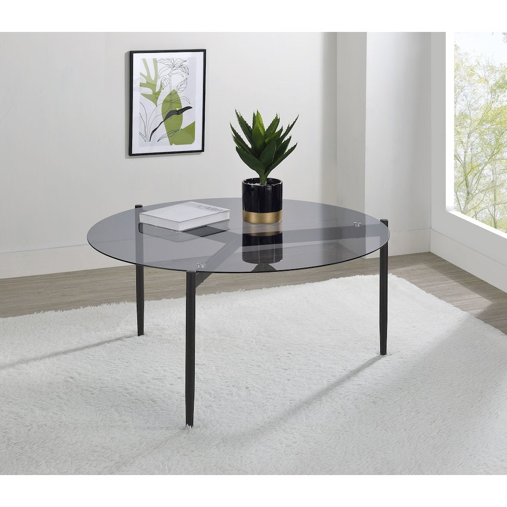 Rosalie Round Smoked Glass Top Coffee Table Sandy Black