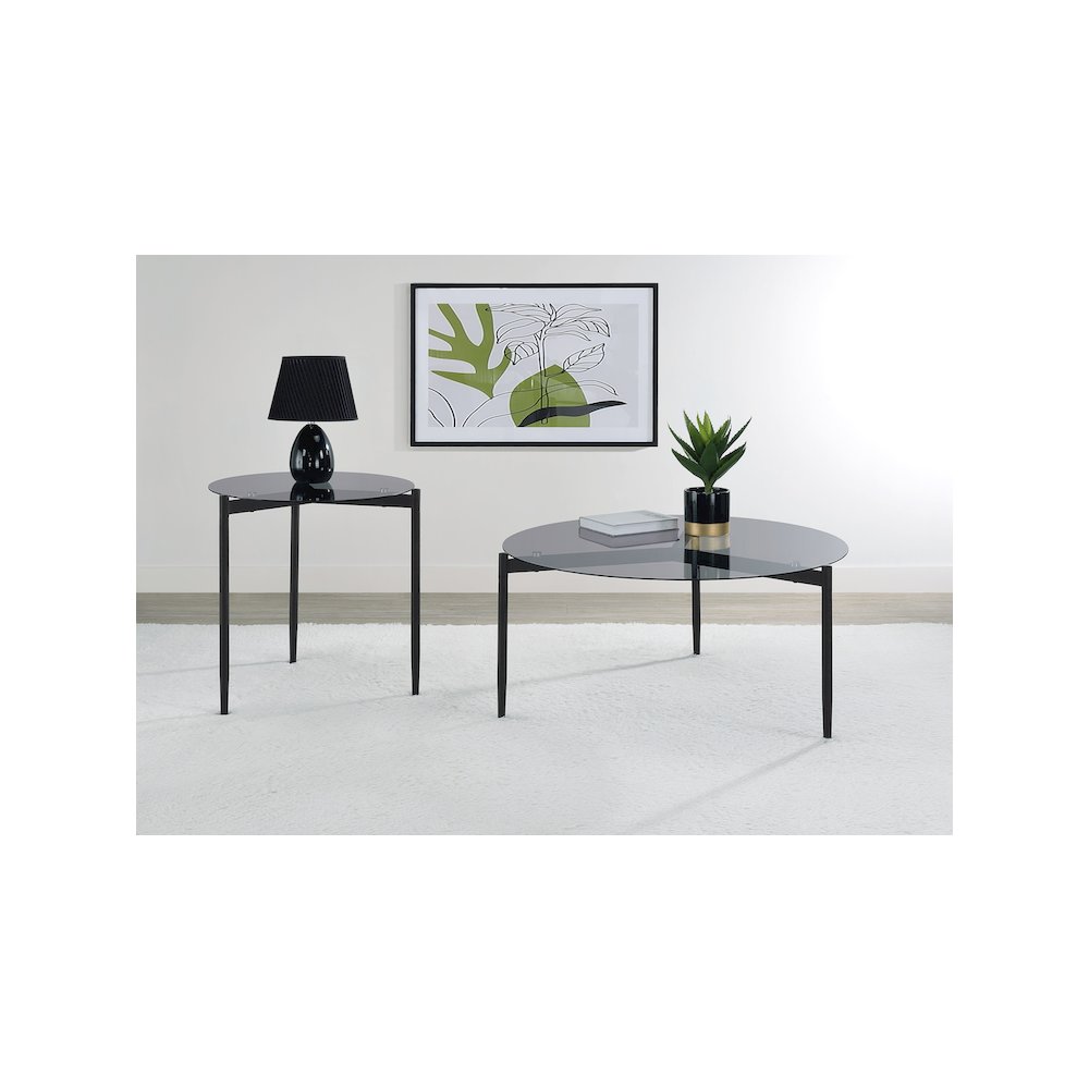 Rosalie Round Smoked Glass Top Coffee Table Sandy Black