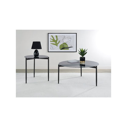 Rosalie Round Smoked Glass Top Coffee Table Sandy Black