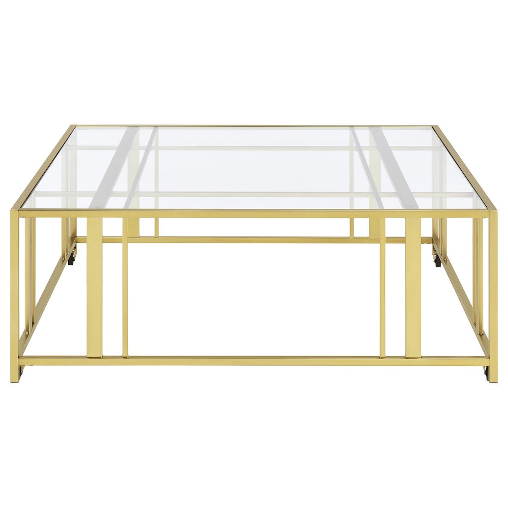 Adri Square Glass Top Coffee Table with Casters Matte Brass