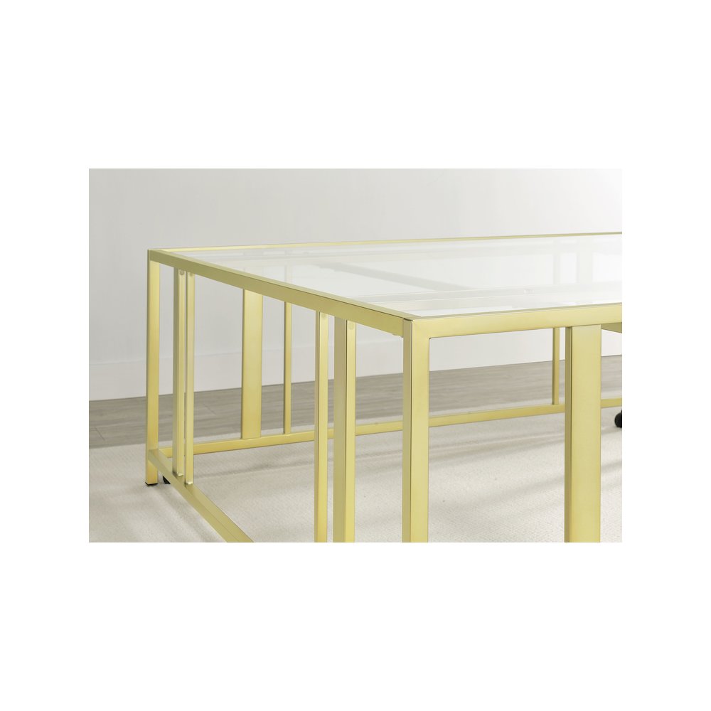 Adri Square Glass Top Coffee Table with Casters Matte Brass