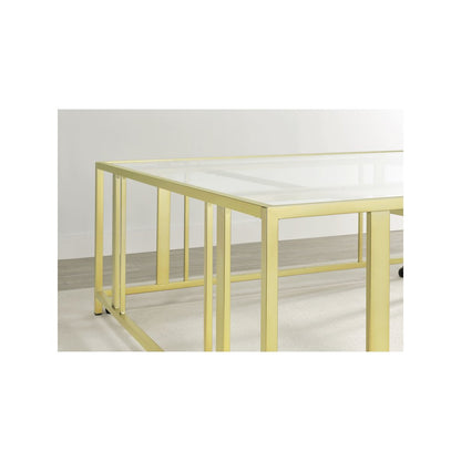 Adri Square Glass Top Coffee Table with Casters Matte Brass
