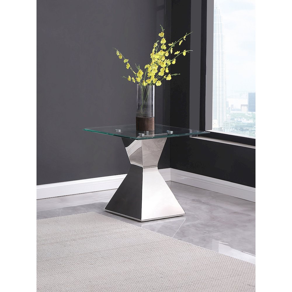 Jenny Glass Top Stainless Steel Side End Table Chrome