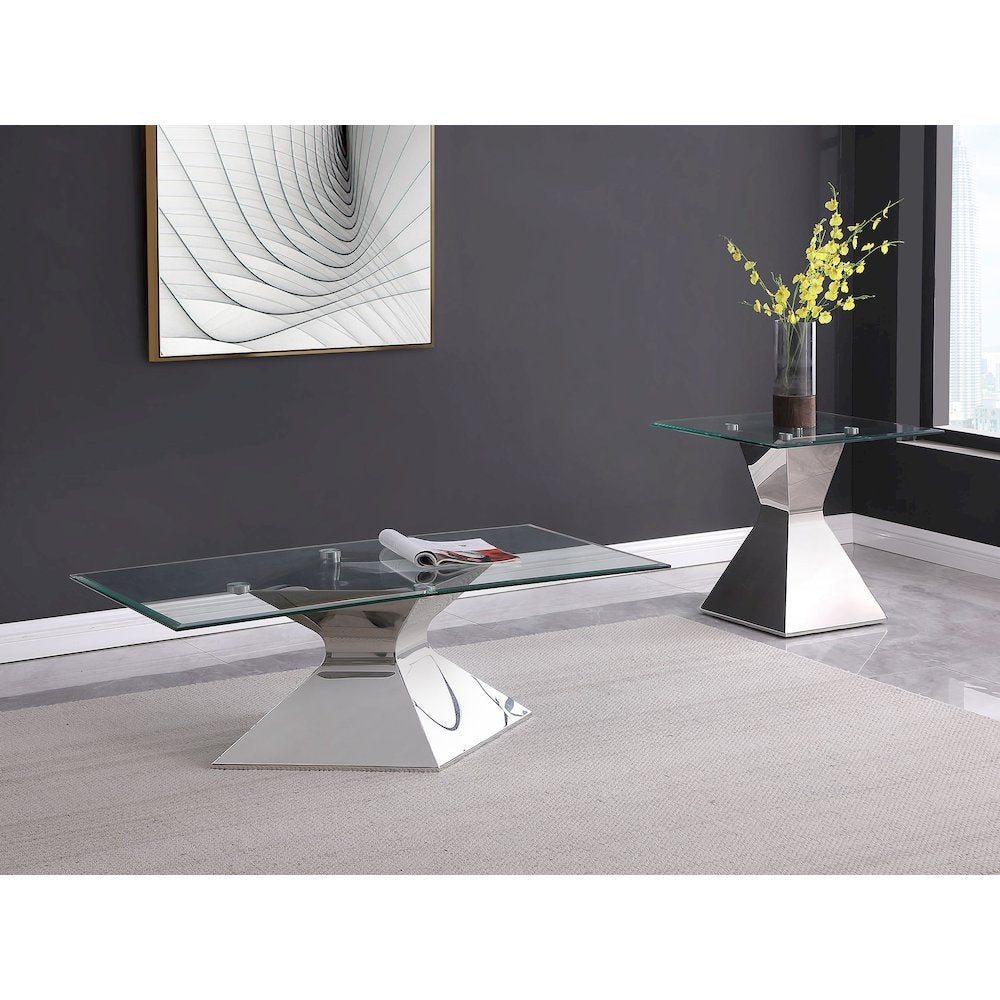 Jenny Glass Top Stainless Steel Side End Table Chrome
