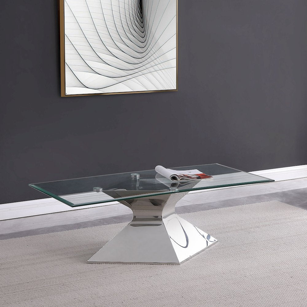 Jenny Glass Top Stainless Steel Coffee Table Chrome
