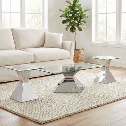 Chrome 3-Piece Rectangular Coffee and End Table Set with Levelers