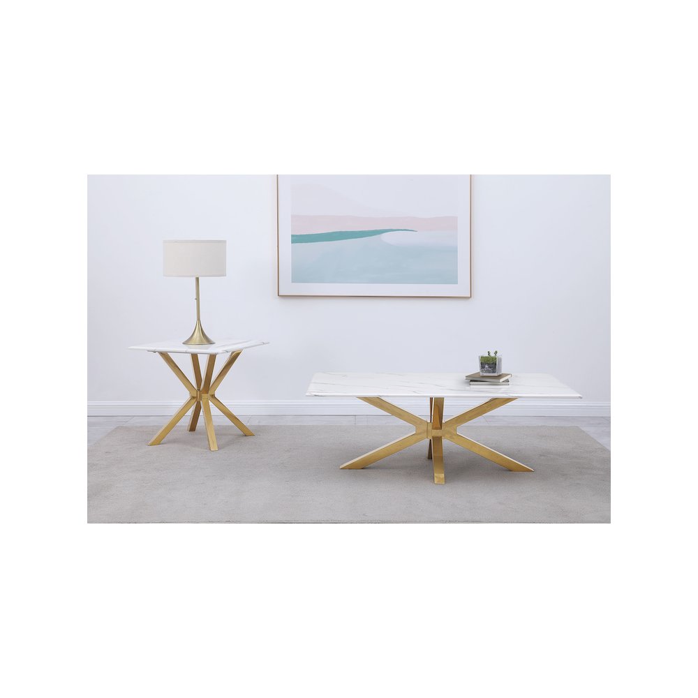 Visalia Faux Marble Top Stainless Steel Coffee Table Gold