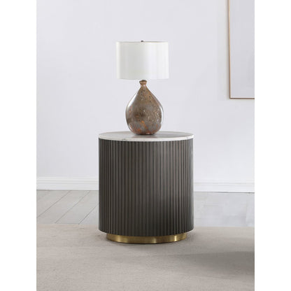 Jason Round Marble Top Side End Table White and Charcoal