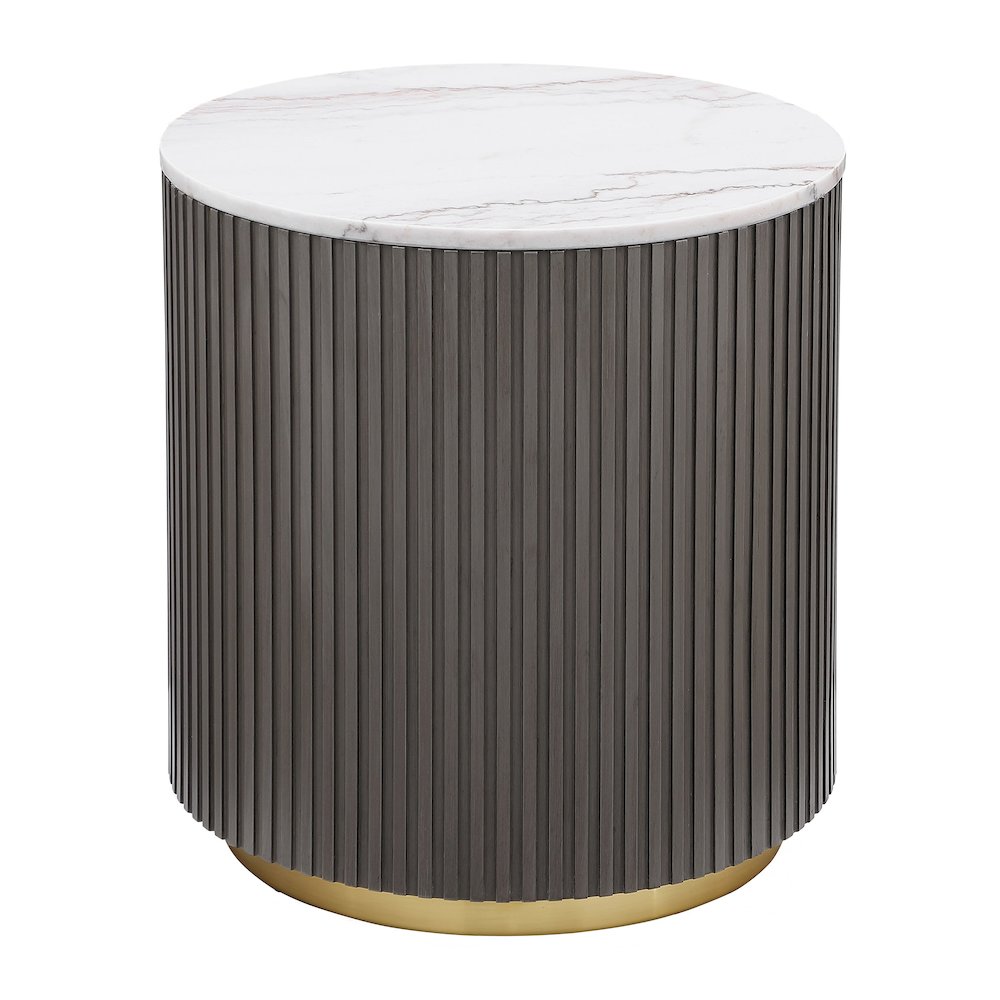 Jason Round Marble Top Side End Table White and Charcoal