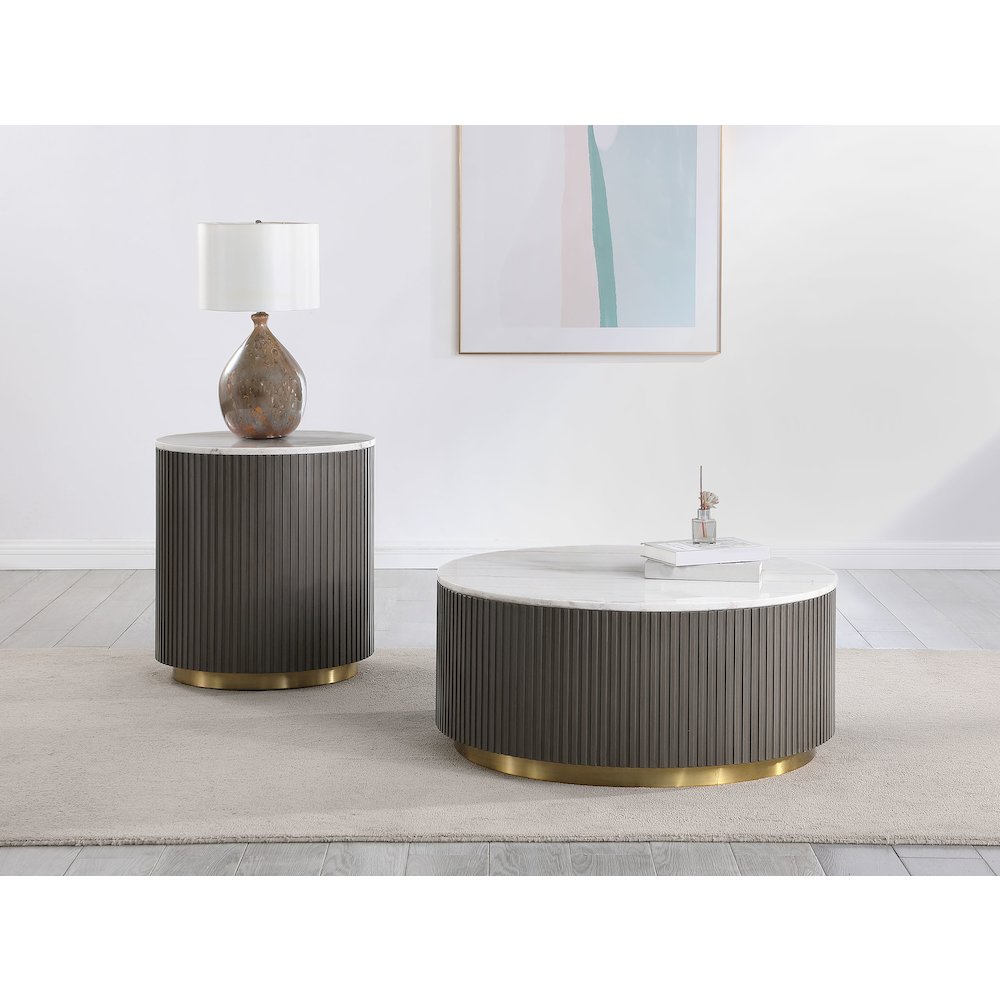 Jason Round Marble Top Side End Table White and Charcoal