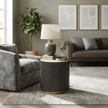Round Marble-Top End Table with Engineered Wood Base, White