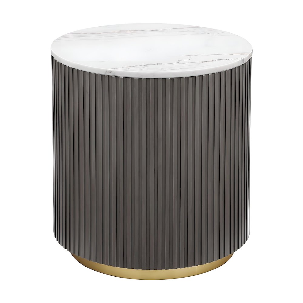 Round Marble-Top End Table with Engineered Wood Base, White