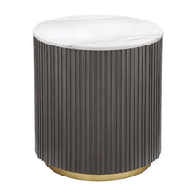 Round Marble-Top End Table with Engineered Wood Base, White