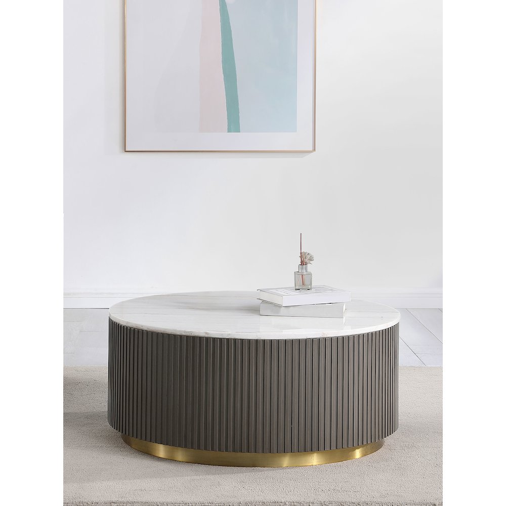 Jason Round Marble Top Coffee Table White and Charcoal