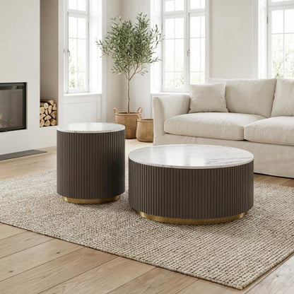 White 2-Piece Round Coffee and End Table Set with Contemporary Design