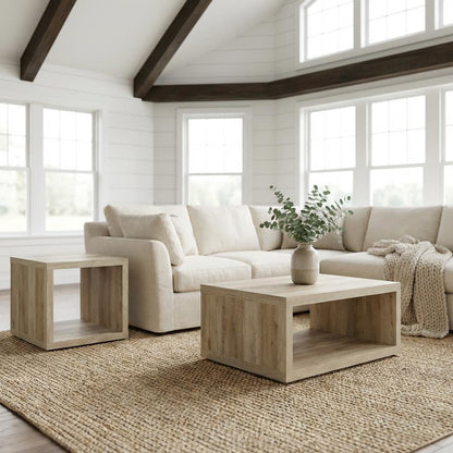 Distressed Pine 2-Piece Coffee and End Table Set with Square Shape