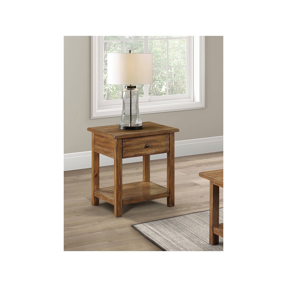 Payne 1-drawer Wood End Table with Shelf Distressed Brown
