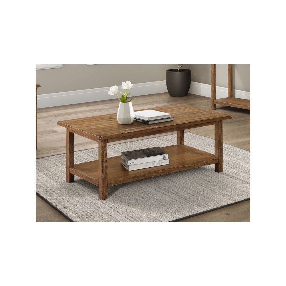 Payne Wood Coffee Table with Shelf Distressed Brown