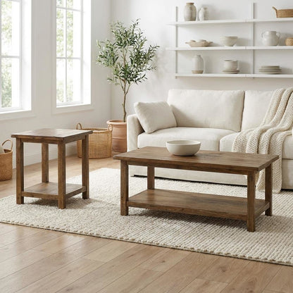 Distressed 2-Piece Living Room Table Set, Rectangular Coffee and End Tables