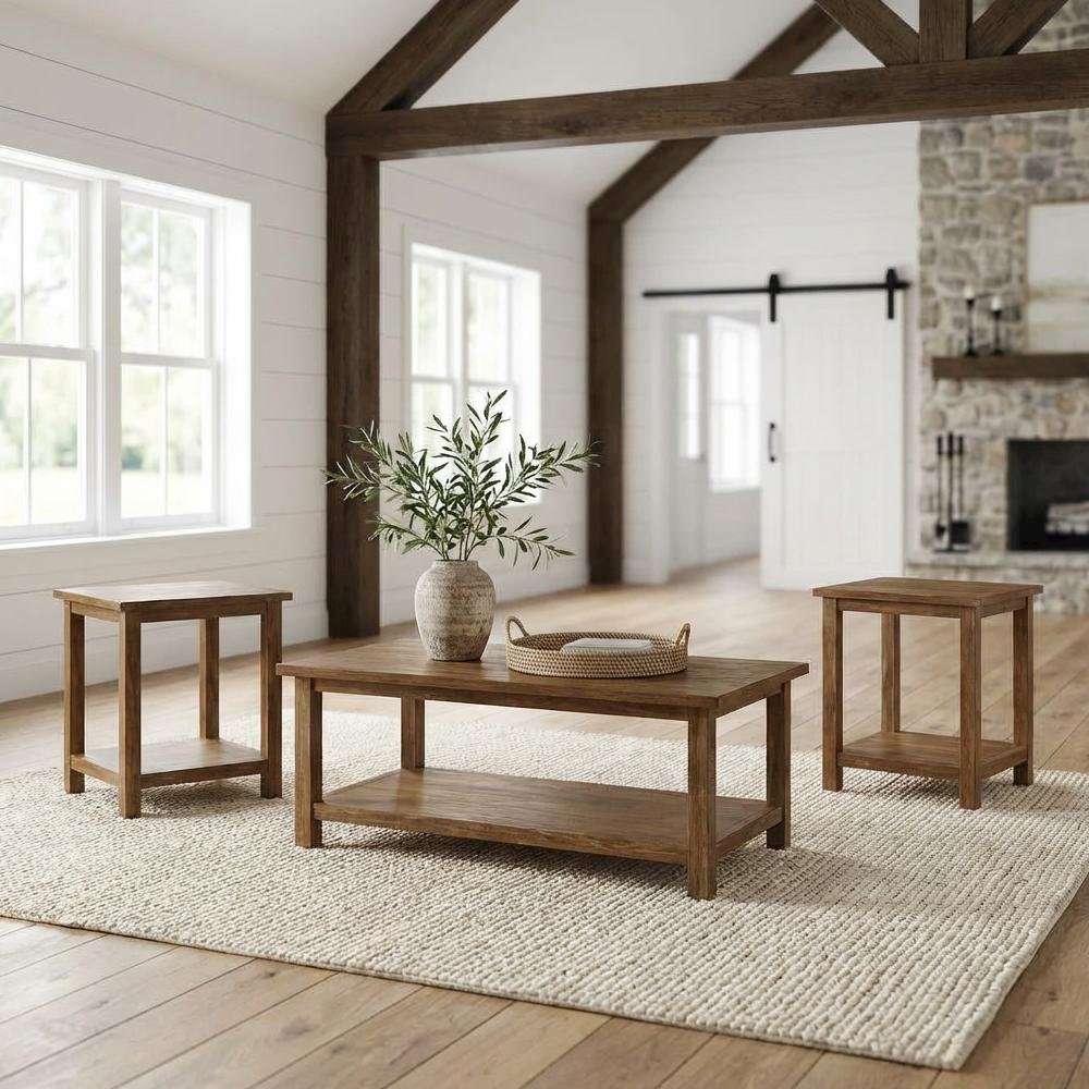 Distressed 3-Piece Living Room Table Set, Rectangular Coffee and End Tables