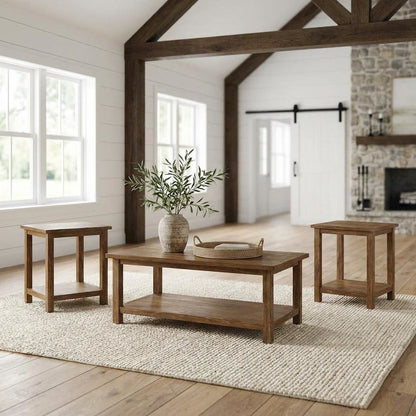 Distressed 3-Piece Living Room Table Set, Rectangular Coffee and End Tables