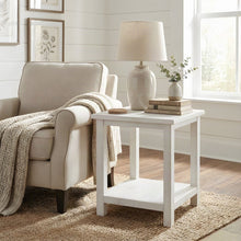 Farmhouse Wood End Table with Open Shelf, Small Side Table, Distressed White