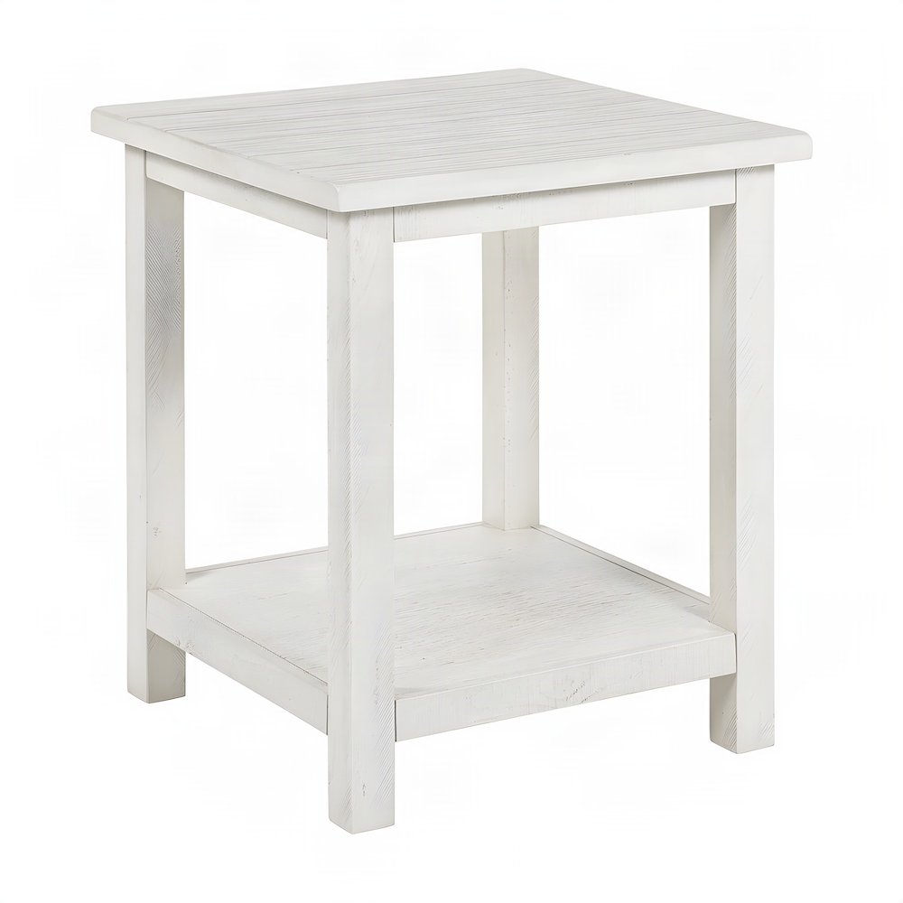 Farmhouse Wood End Table with Open Shelf, Small Side Table, Distressed White