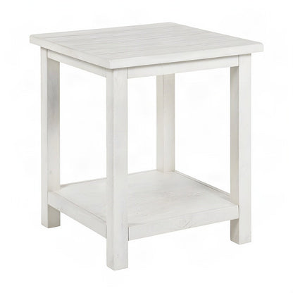 Farmhouse Wood End Table with Open Shelf, Small Side Table, Distressed White