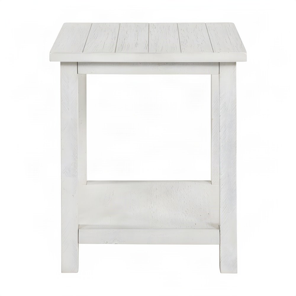 Farmhouse Wood End Table with Open Shelf, Small Side Table, Distressed White