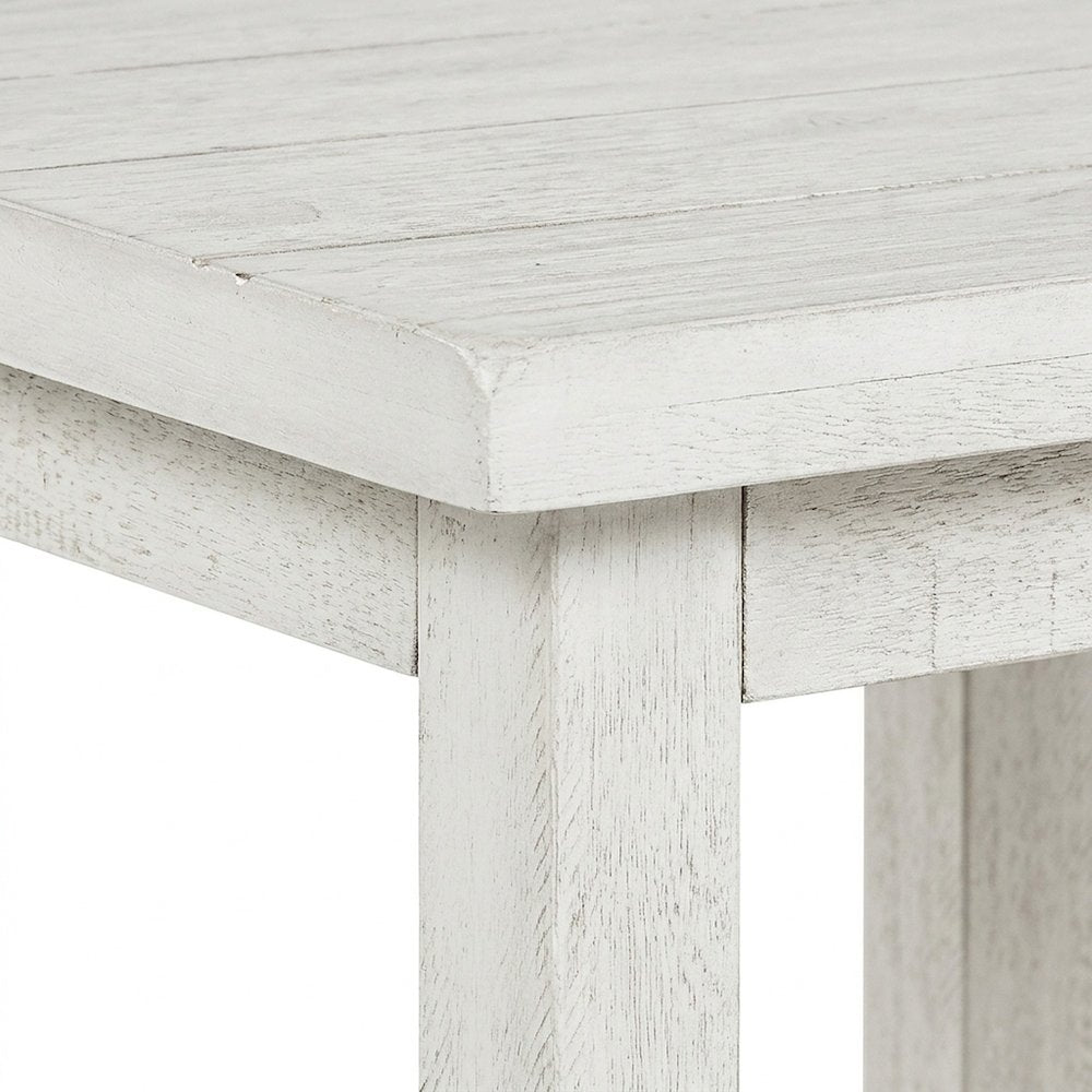 Farmhouse Wood End Table with Open Shelf, Small Side Table, Distressed White