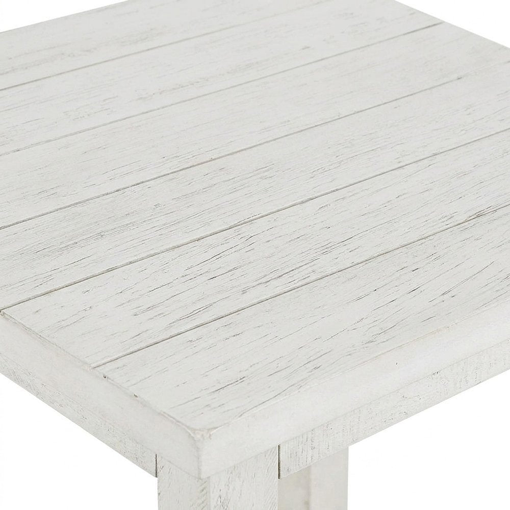 Farmhouse Wood End Table with Open Shelf, Small Side Table, Distressed White