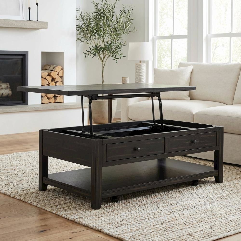 Distressed Java Mobile Lift Top Coffee Table Rectangular Coastal Style