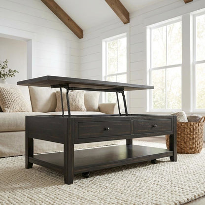 Distressed Java Mobile Lift Top Coffee Table Rectangular Coastal Style