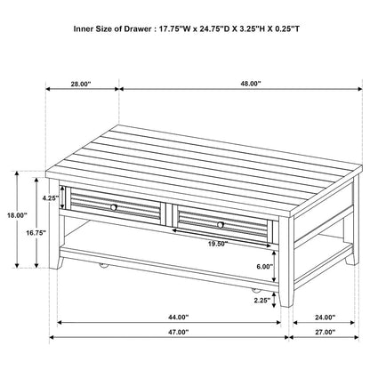 Concord 2-drawer Rectangular Coffee Table Distressed Java