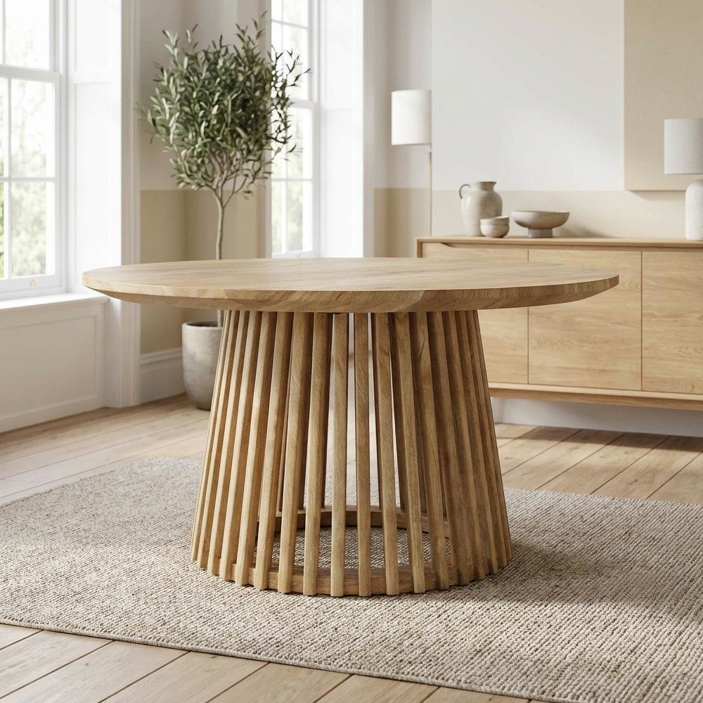 Round Mango Solid Wood Coffee Table with Durable Finish and Sturdy Construction