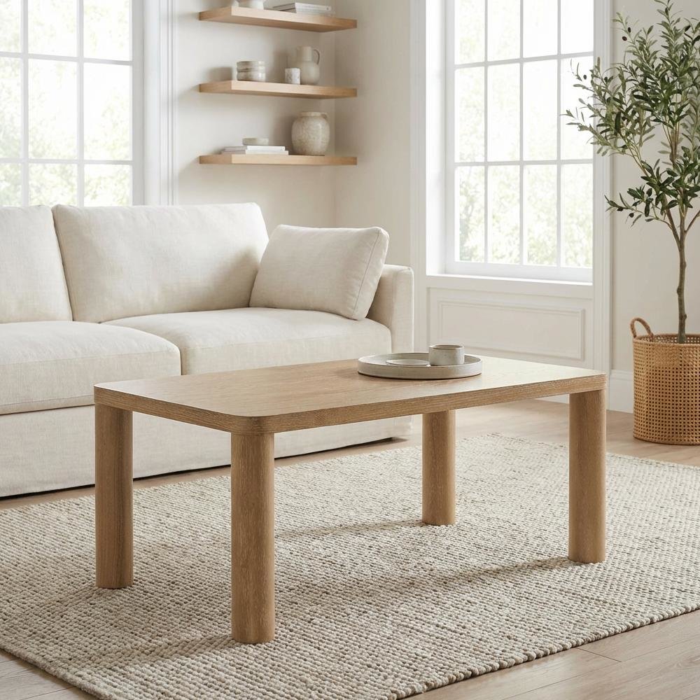 Light Oak Rectangular Coffee Table Engineered Wood Durable Surface