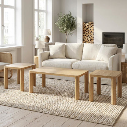 Light Oak 3-Piece Coffee Table Set with Rectangular Top and End Tables