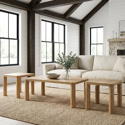 Light Oak 3-Piece Coffee Table Set with Rectangular Top and End Tables