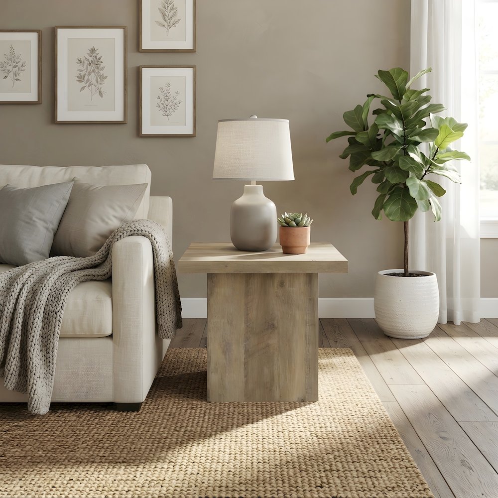 Distressed Engineered Wood Square End Table for Living Room or Bedroom, Brown
