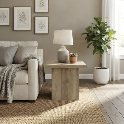 Distressed Engineered Wood Square End Table for Living Room or Bedroom, Brown