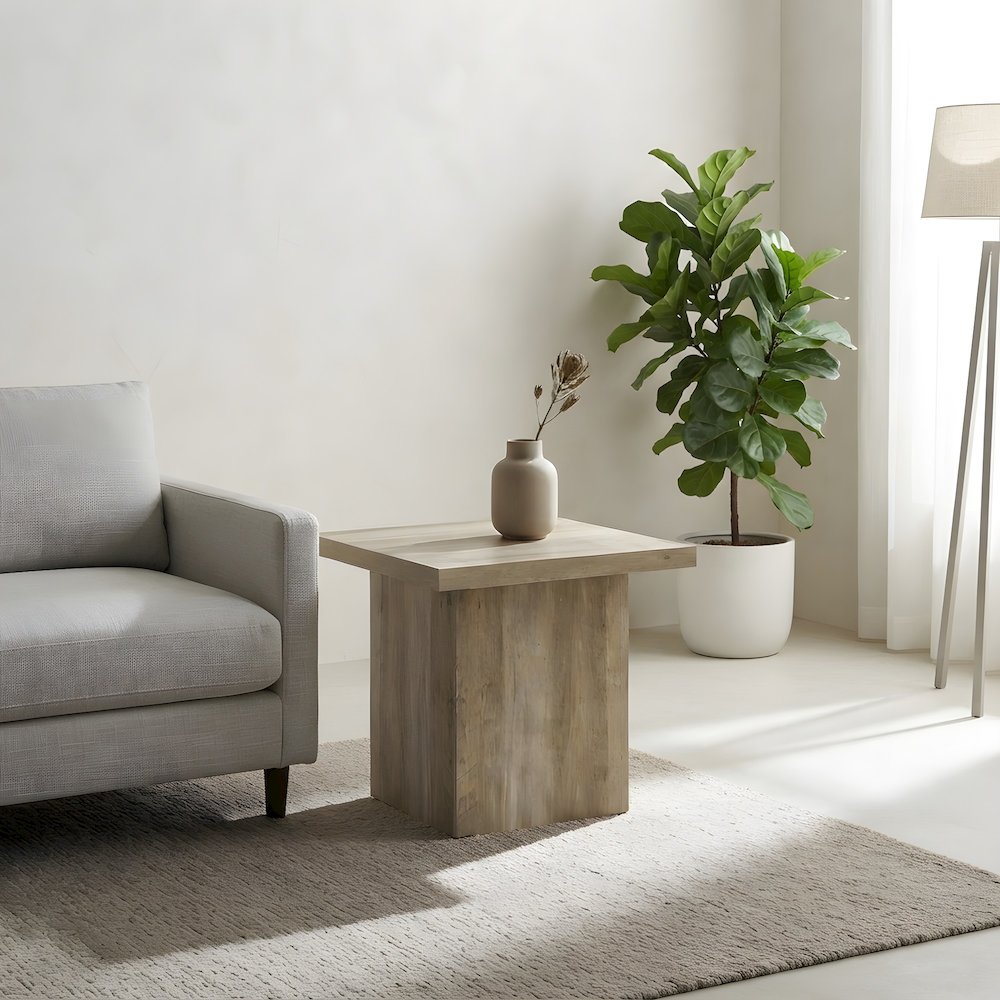 Distressed Engineered Wood Square End Table for Living Room or Bedroom, Brown
