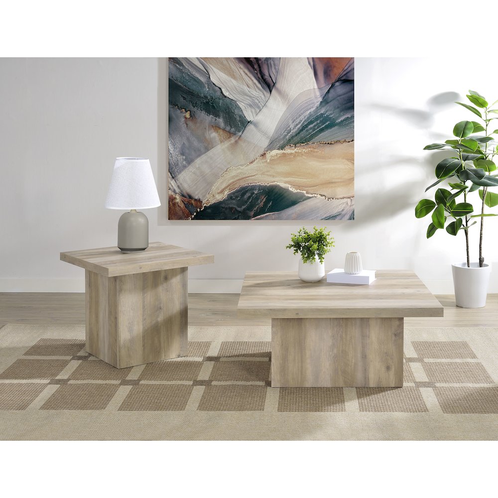 Devar 2-piece Square Coffee End Table Set Distressed Pine