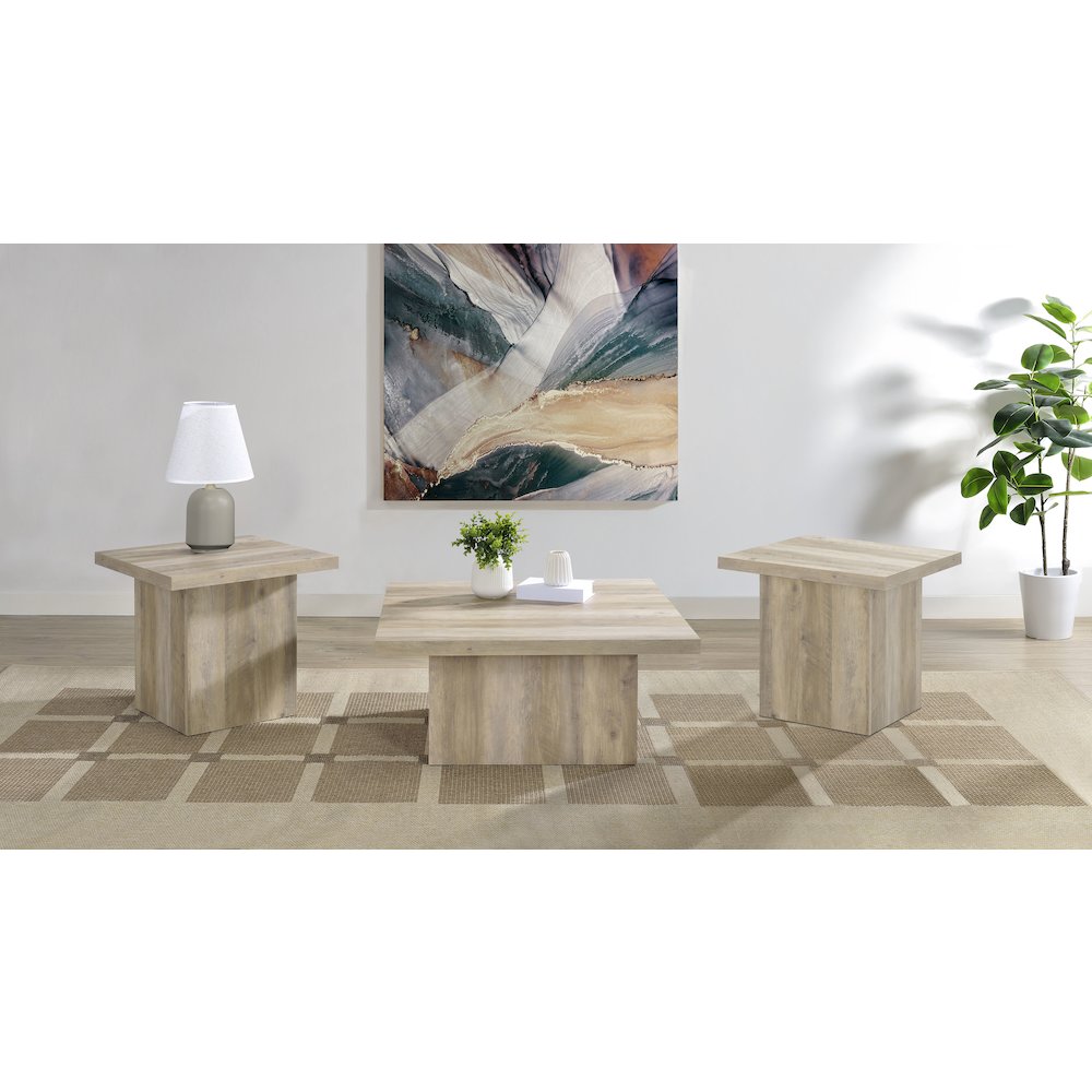 Devar 3-piece Square Coffee End Table Set Distressed Pine