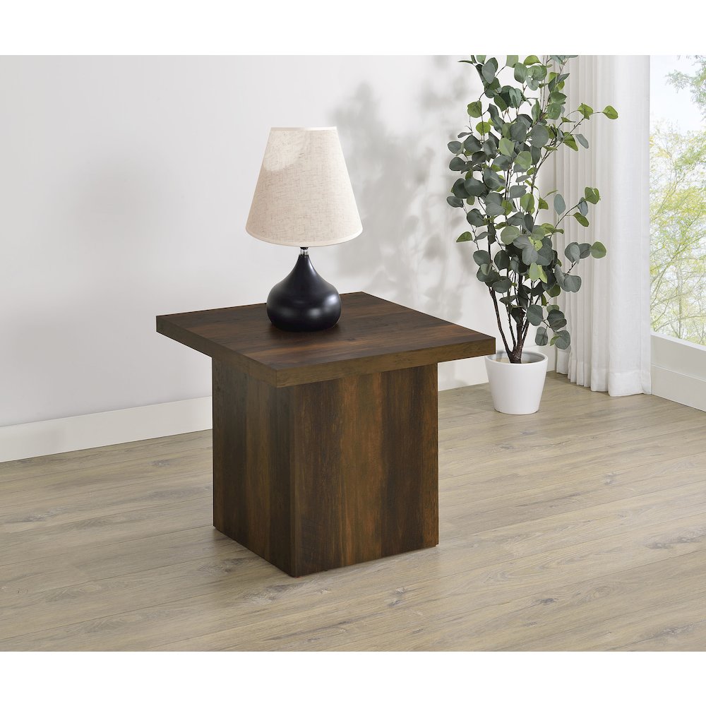 Devar Square Engineered Wood Side End Table Dark Pine